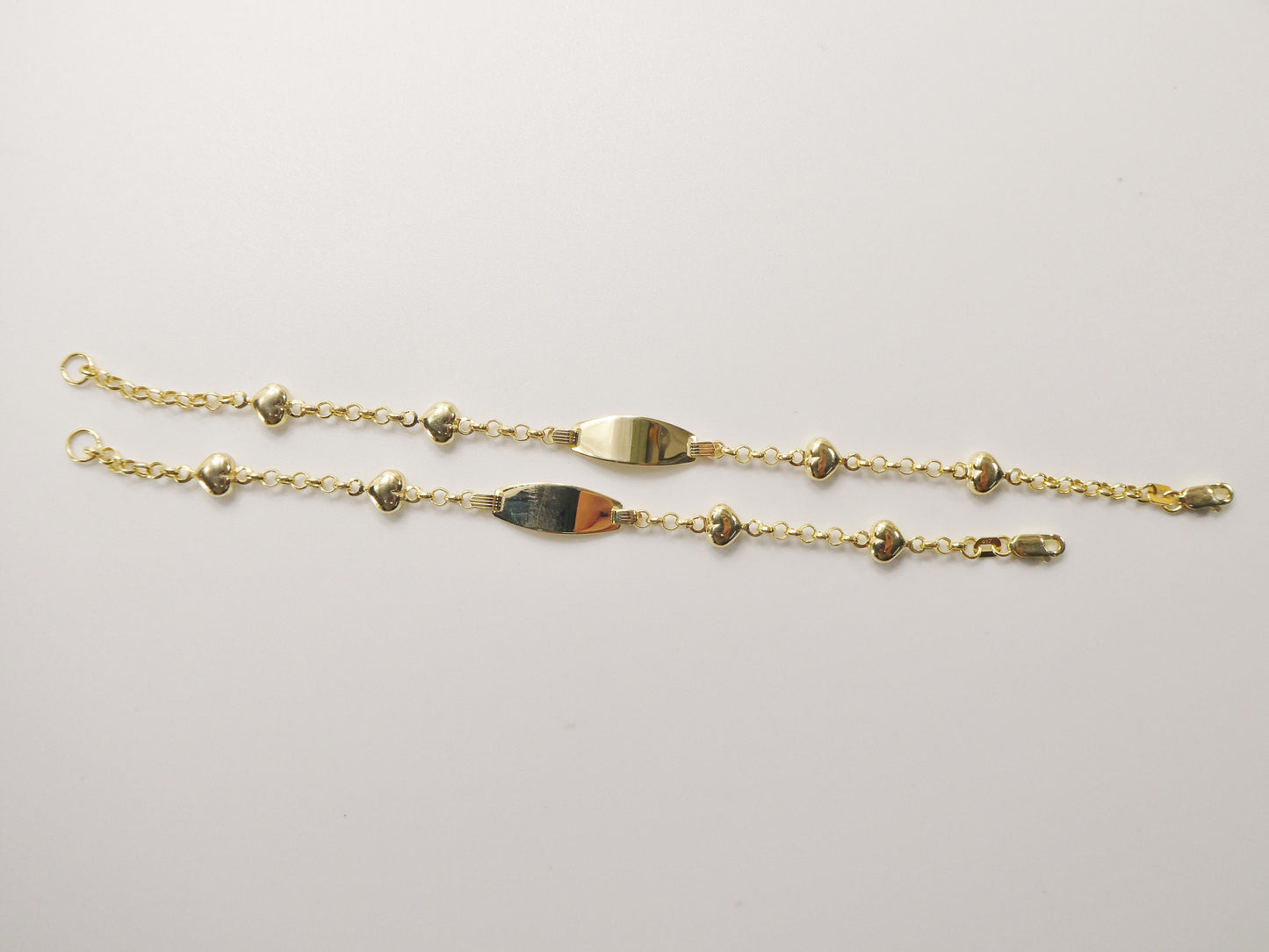 real 10k solid yellow gold 5.5/ 6.5 inch children/women double heart id bracelet