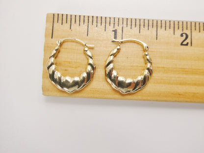 14k Real Solid Yellow Gold Small Heart Hoop Design Earrings