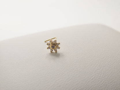 14k Real Solid Yellow Gold L SHAPE Flower Stud Nose Ring