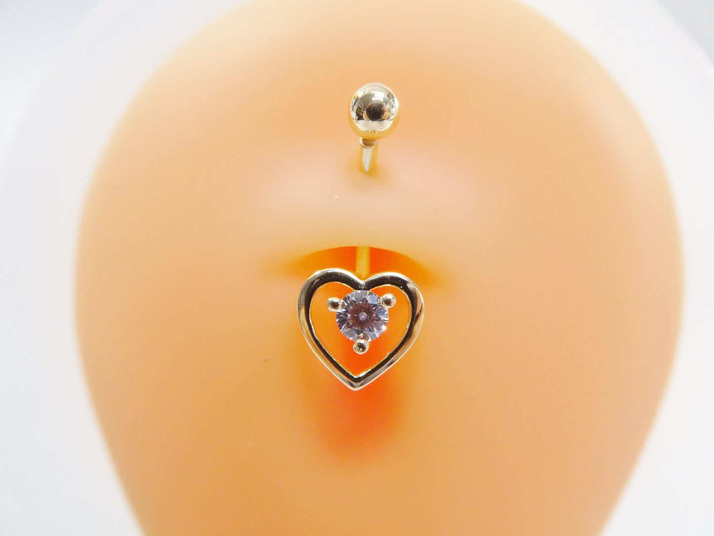 14k real solid yellow gold heart belly button ring piercing