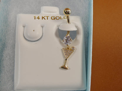 14k Real Solid Yellow Gold Wine Cup Belly Vutton Ring Piercing