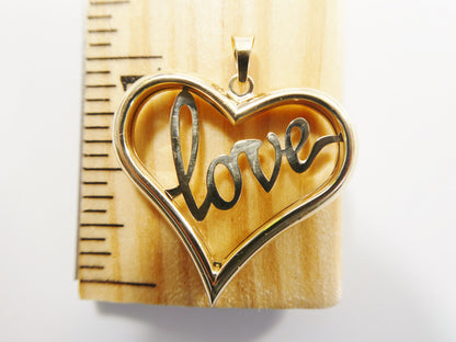 14k Real Solid Yellow Gold Love Heart High Polish Charm Pendant