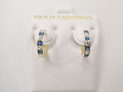 Real 10k Solid Yellow Gold 13mm Prong Setting Huggie Hoop Earrings