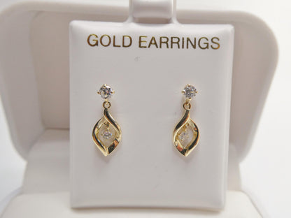 Real 10k Solid Yellow Gold Oval Drop Push Post Earrings