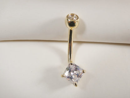 14k Real Solid Yellow Gold 5mm Square Stone Belly Button Ring Piercing