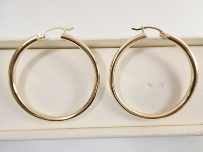 Real 10k Solid Yellow Gold Plain High Polish 40mm Hoop Huggie Earrings
