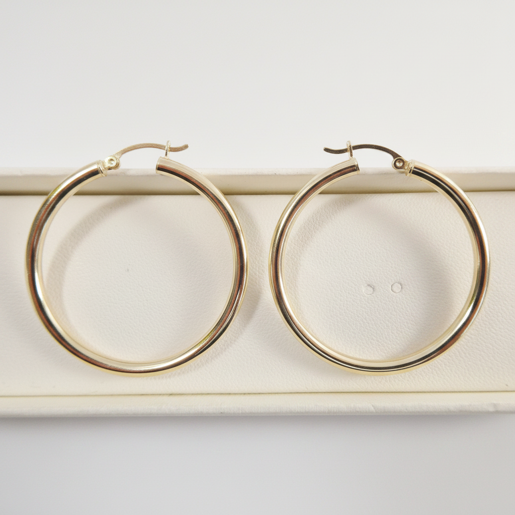 Real 10k Solid Yellow Gold Plain High Polish 40mm Hoop Huggie Earrings