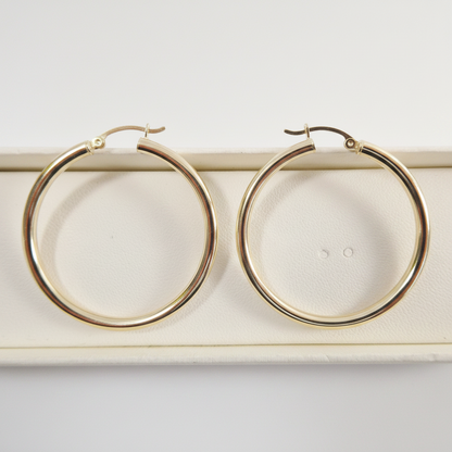 Real 10k Solid Yellow Gold Plain High Polish 40mm Hoop Huggie Earrings