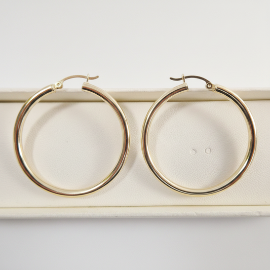 Real 10k Solid Yellow Gold Plain High Polish 40mm Hoop Huggie Earrings