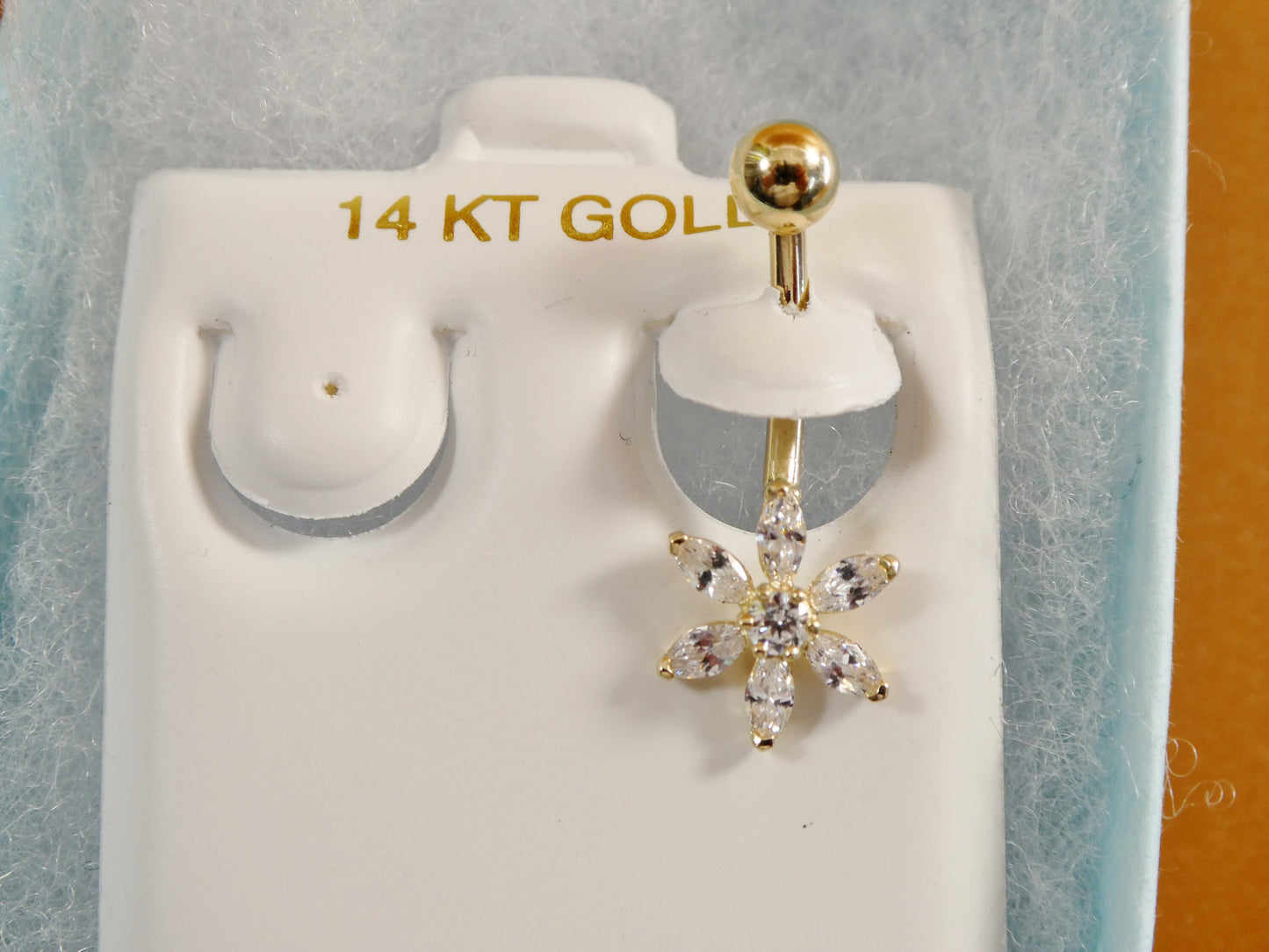 14k real solid yellow gold flower belly button ring piercing
