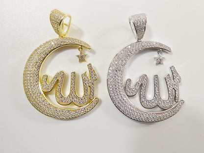 Real 925 Sterling Silver Large Muslim Allah Pendent Charm