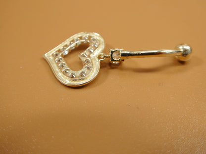 14k Real Solid Yellow Gold Heart Dangling Belly Ring