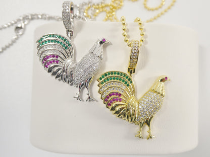 Real 925 Sterling Silver 2mm Moon Chain and Rooster Pendent