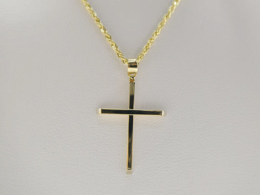 14k real solid yellow gold super polish cross pendent and robe necklace