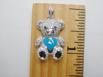 925 Sterling Silver Enamel Color Teddy Bear Set Chain and Pendent