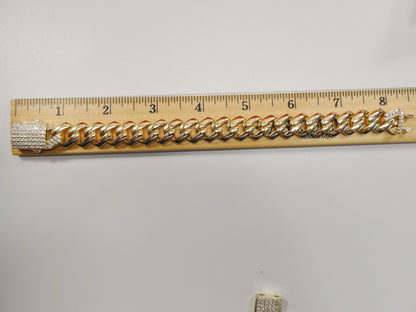 14MM Real 925 Sterling Silver 14k Yellow Gold Color Monaco Bracelet