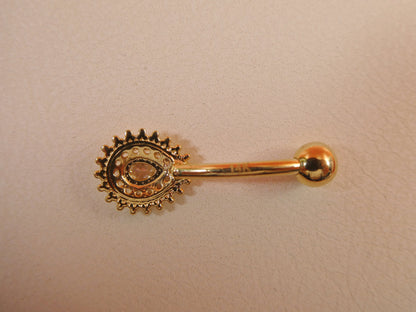 14k Real Solid Yellow Gold High Polish Oval Shape Belly Button Ring Piercing
