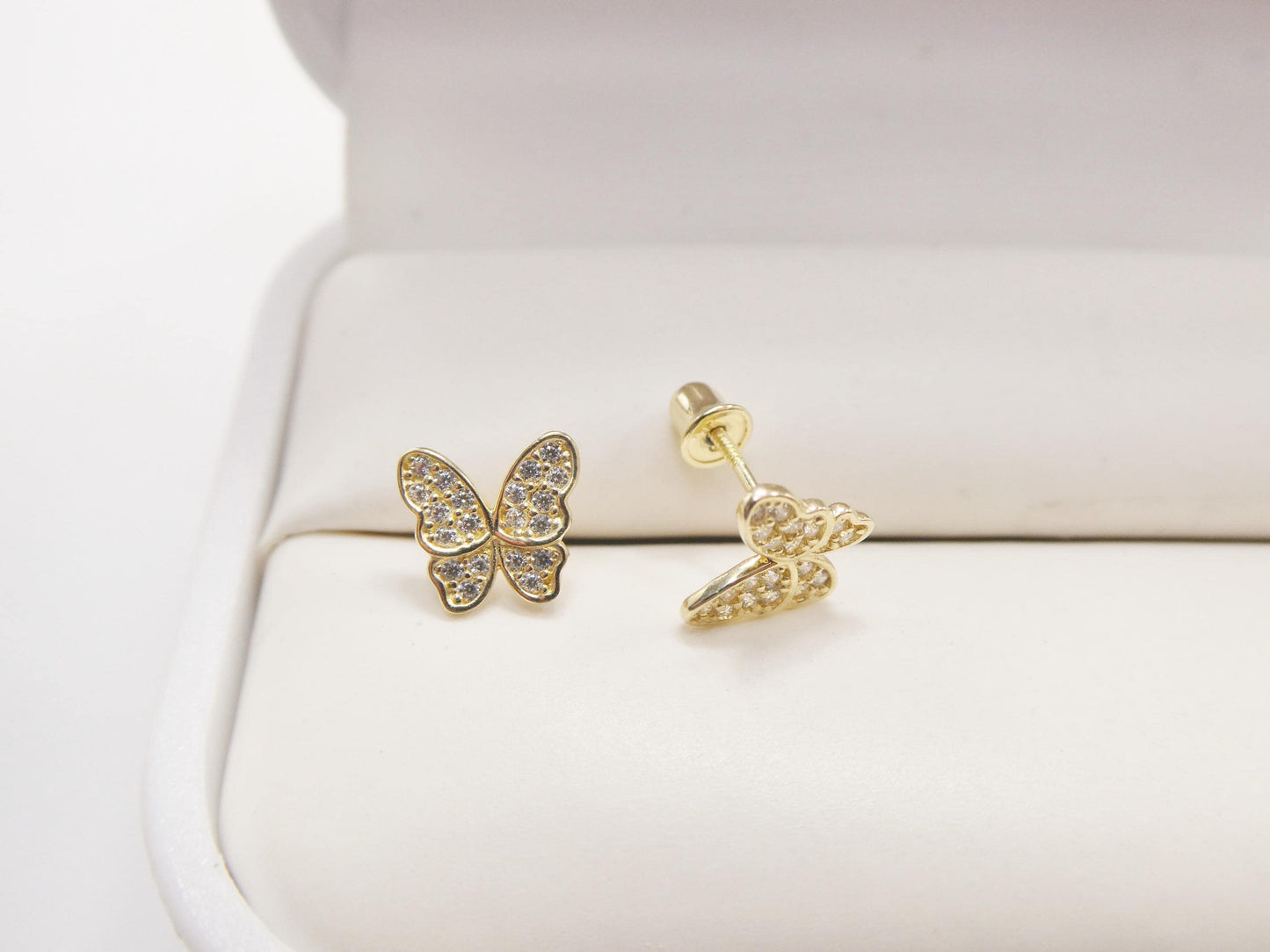 real 10k solid yellow gold butterfly screw back post earrings