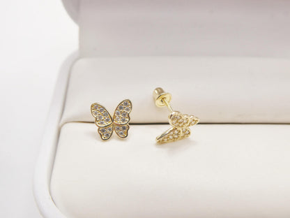 Real 10k Solid Yellow Gold Butterfly Screw Back Post Earrings