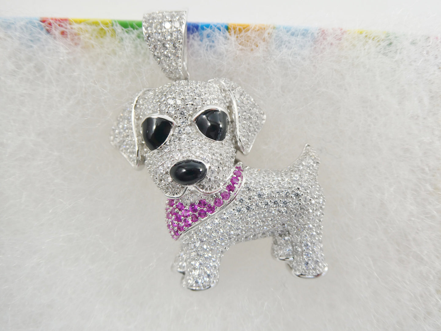 real 925 sterling silver full stone setting dog animal pendent