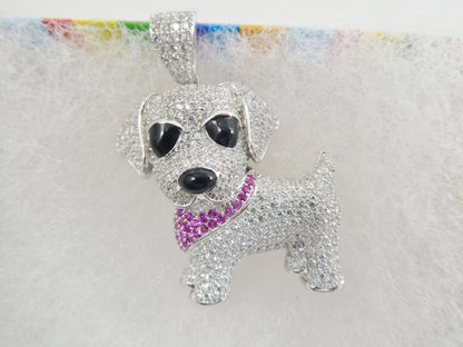 Real 925 Sterling Silver Full Stone Setting Dog Animal Pendent
