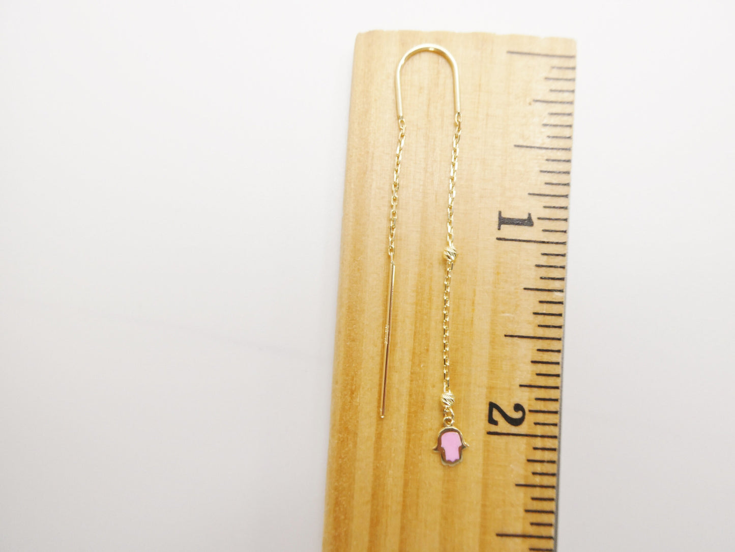 14k real solid yellow gold hamsa hand  long dangling earrings