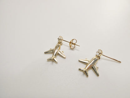 Real 10k Solid Yellow Gold Plane Dangling Push Post Earrings