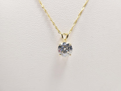 10k Real Solid Yellow Gold 16 Unch Chain and Round Stone Solitaire Pendent Set