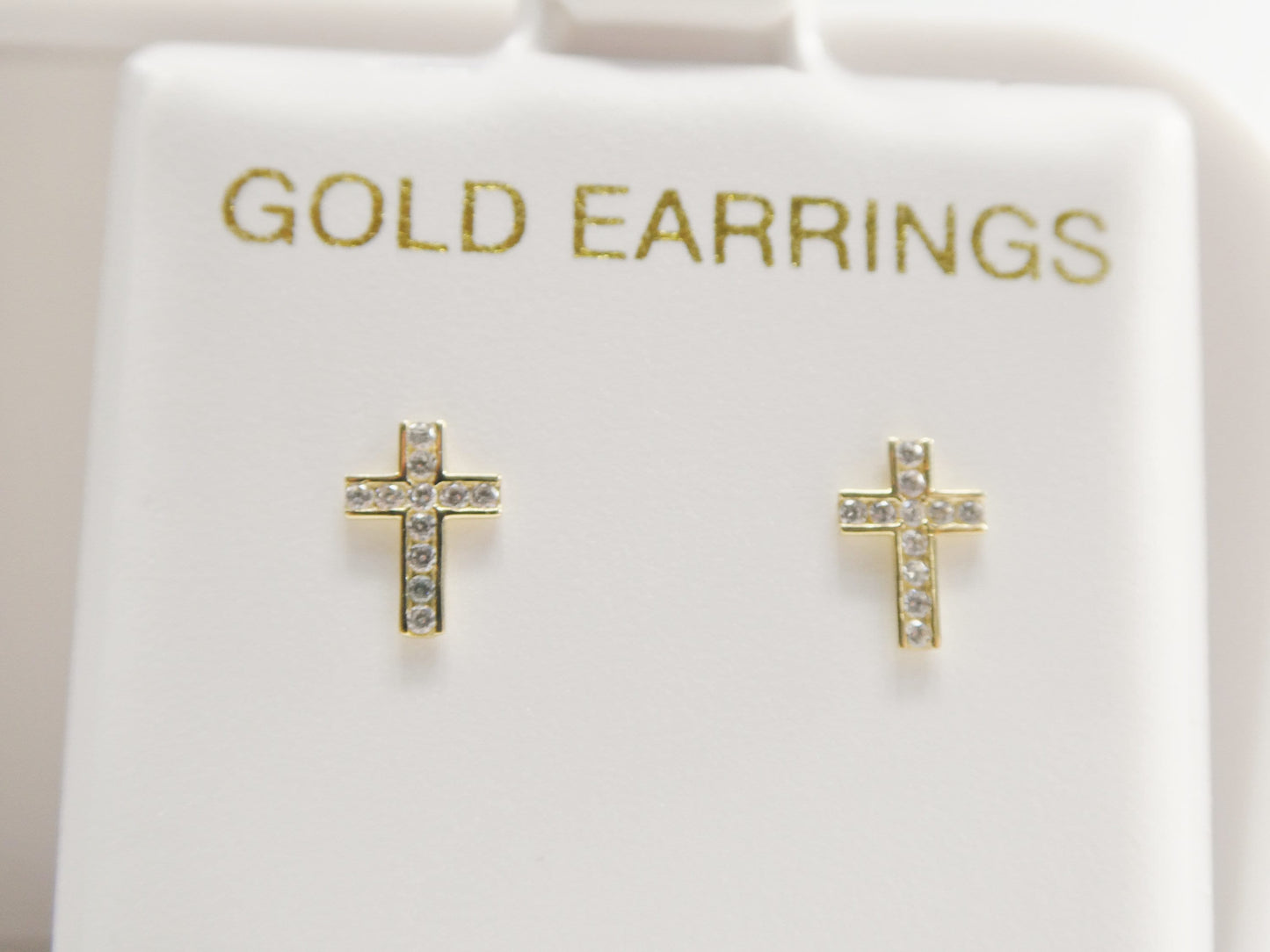 10k real solid yellow gold full stone setting cross push post earrings