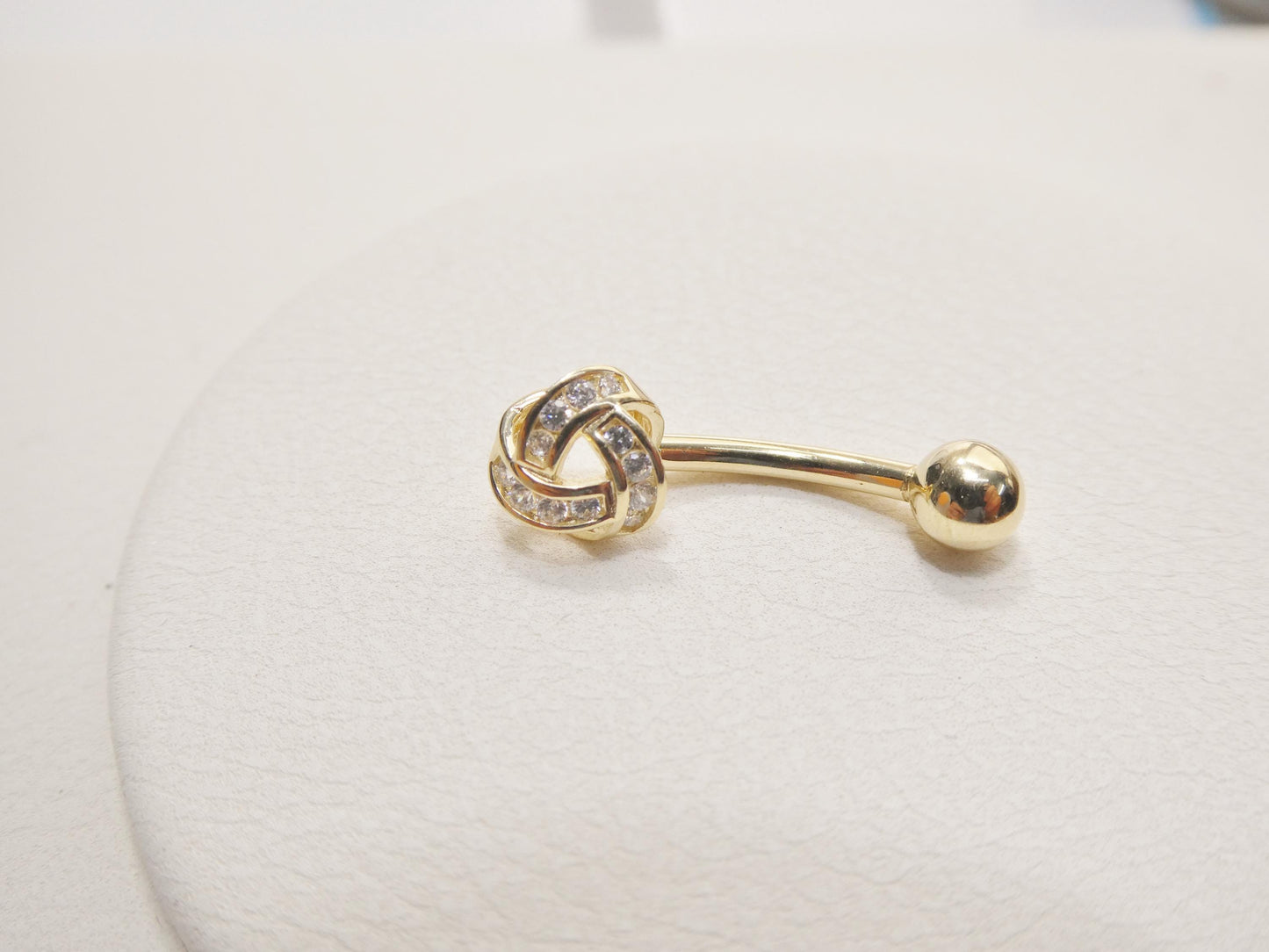 14k real solid yellow gold love knot belly button ring piercing