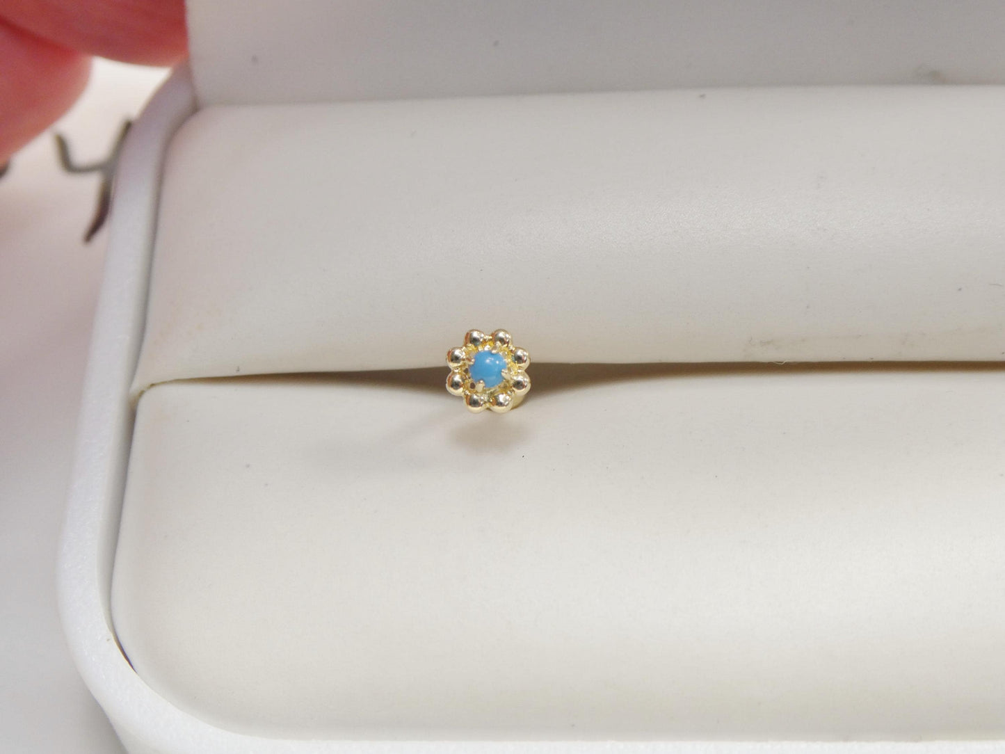 14k real solid yellow gold flower turquoise cartilage daith ring piercing