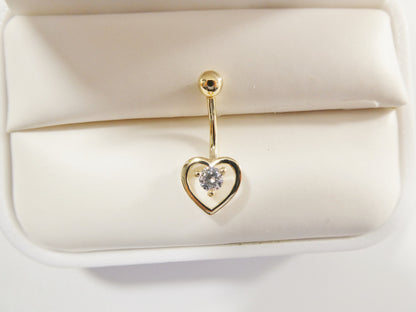 14k Real Solid Yellow Gold Heart Belly Button Ring Piercing
