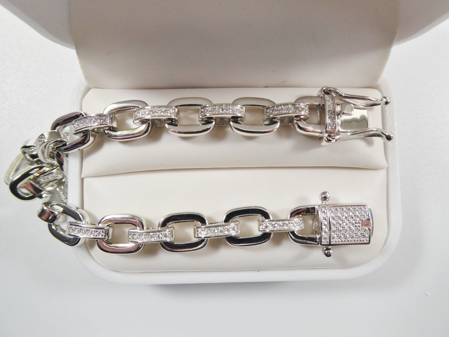 8mm real 925 sterling silver 7/ 8 inch solid paperclip bracelet 14k white gold finish