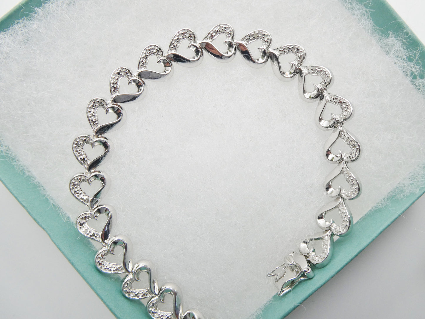 real  925 sterling silver heart diamond bracelet