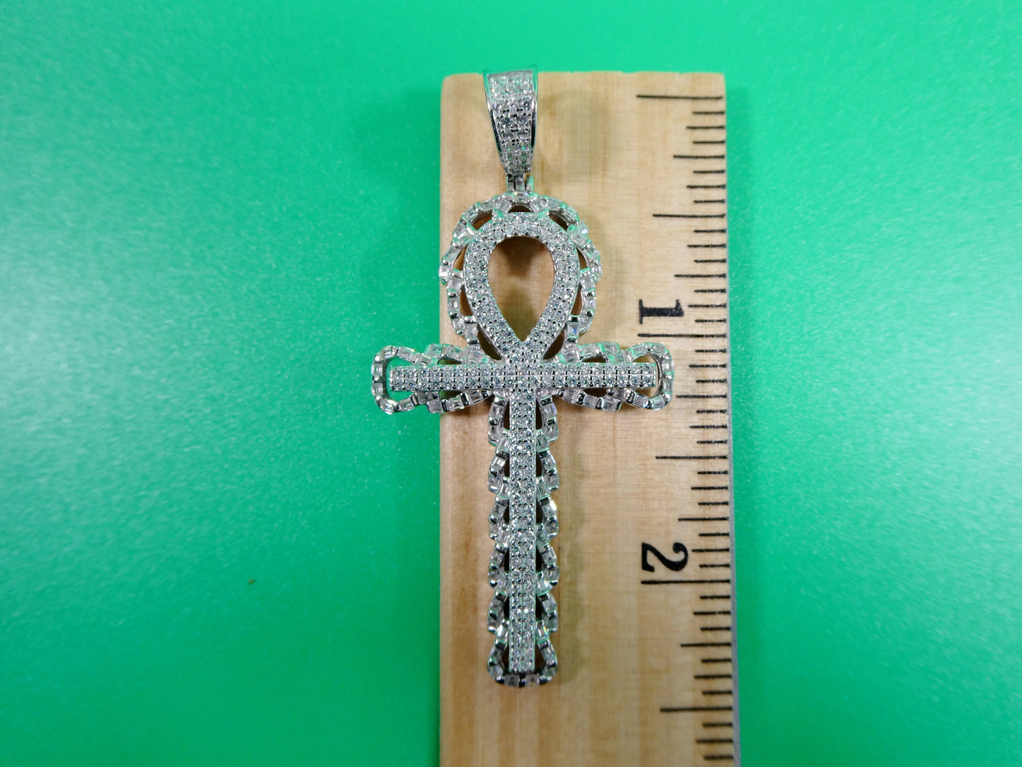14k white gold color tone large cross charm pendent over real 925 sterling silver