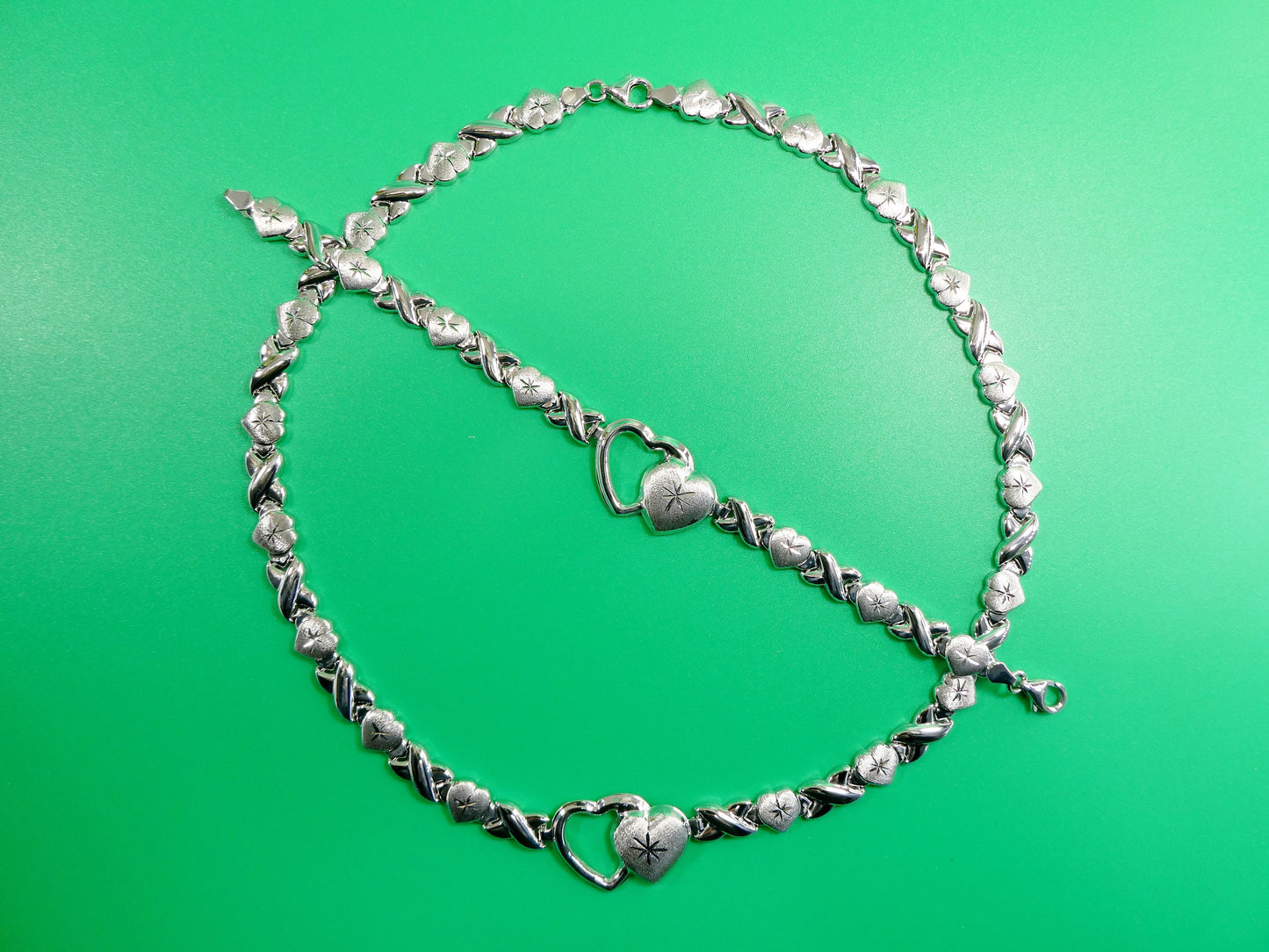 Sterling Silver Double Heart Necklace Bracelet Set: XOXO Jewelry