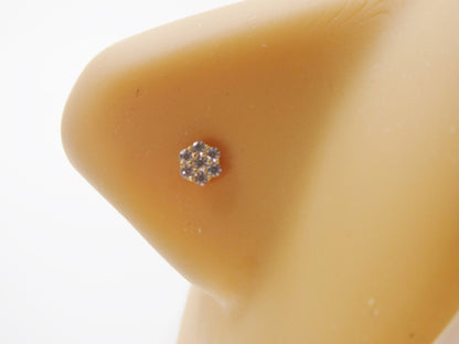14k Real Solid Yellow Gold Round Flower Stud Nose Ring