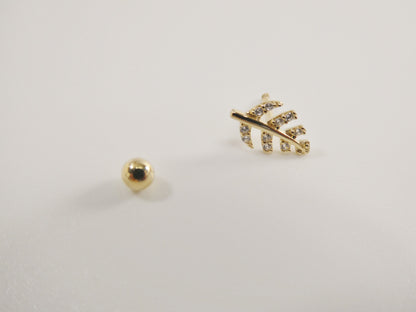 14k Real Solid Yellow Gold Leaf Helix Cartilage Leaf Earring
