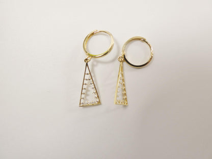 Real 10k Solid Yellow Gold Pyramid Triangle Hoop Huggie Earrings