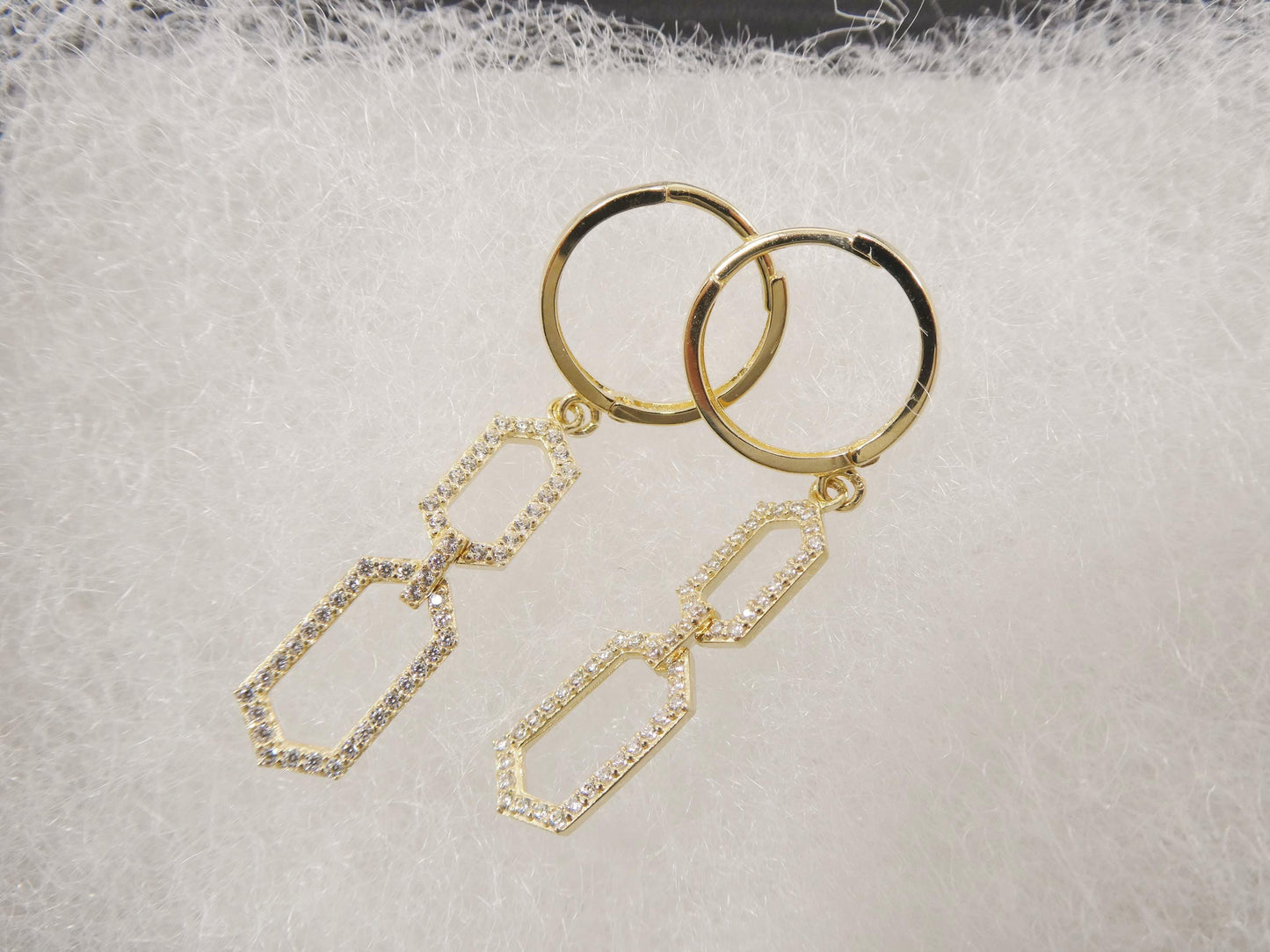 real 10k solid yellow gold paperclip dangling hoop huggie earrings