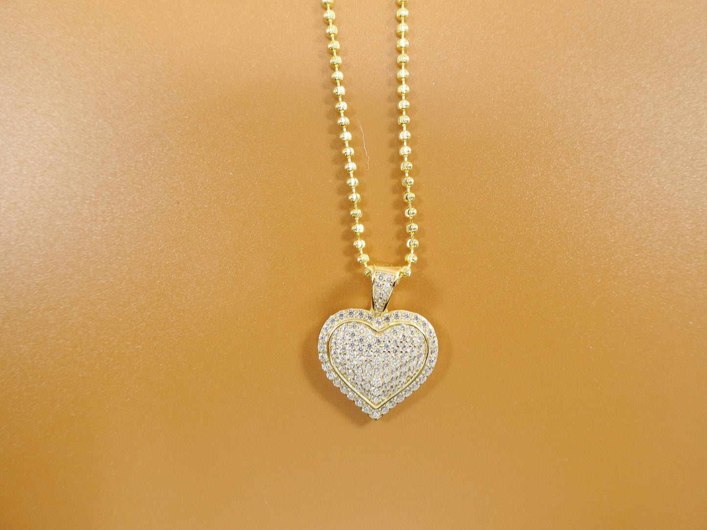 14k yellow color tone moon cut chain and heart over real 925 sterling silver