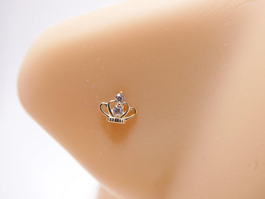 14k real solid yellow gold tiny crown stud nose ring
