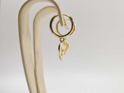 Real 10k Solid Yellow Gold Plain Heart Dangle Hoop Huggie Earrings