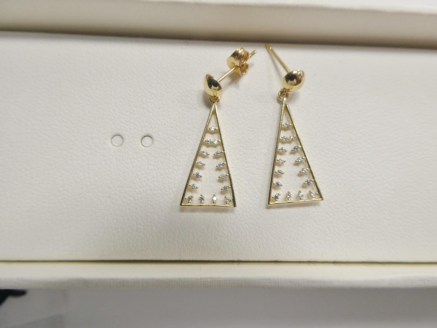 real 10k solid yellow gold pyramid triangle drop dangling push post earrings