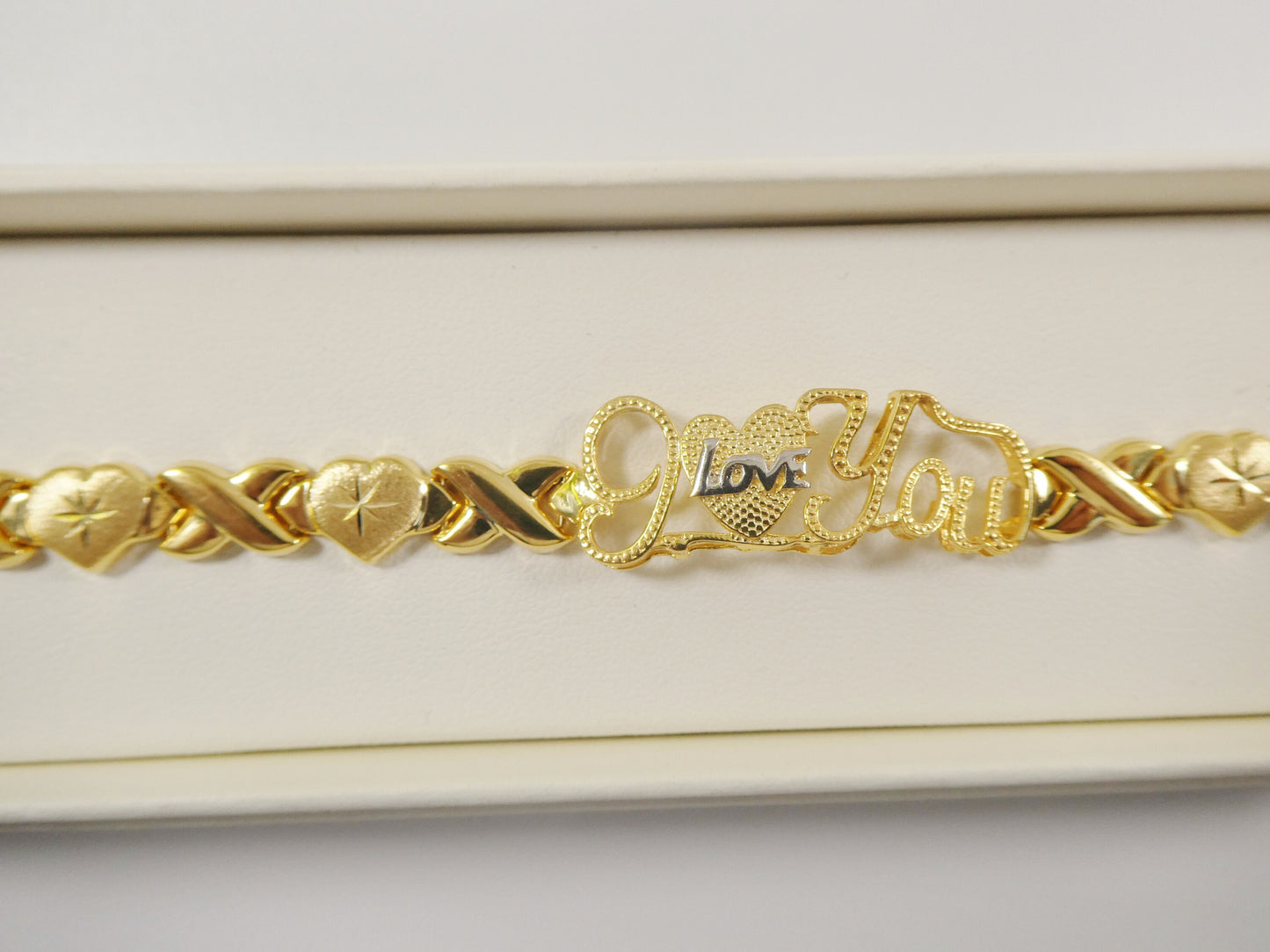 Sterling Silver I Love You XO Bracelet - 14k Gold Tone Finish