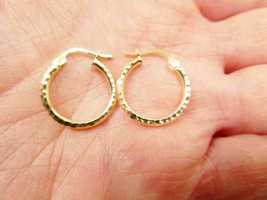 10k real solid yellow gold full diamond cut hoop earrings