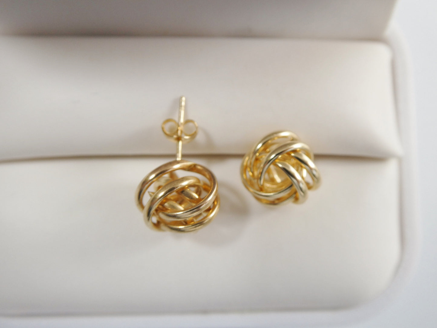 real 10k solid yellow gold push post medium size love knot stud earrings