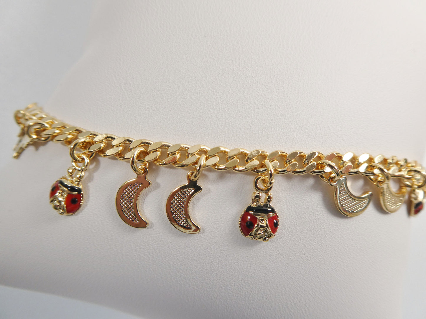 5.5 inch 14k gold filled CURB style MOON pendent dropping baby bracelet