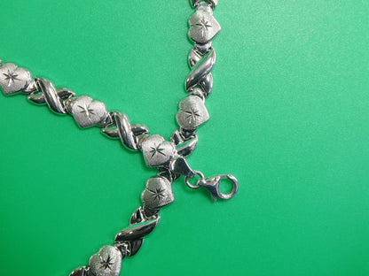 Sterling Silver XOXO Necklace Bracelet Set - 14k White Gold Tone