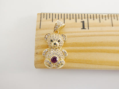14k Real Solid Yellow Gold Small Teddy Bear Charm Pendent